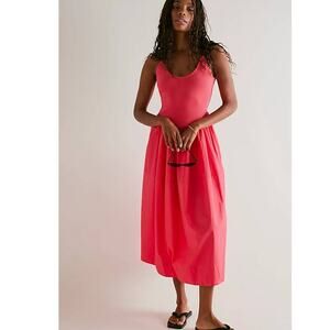 New Free People Dylan Midi Dress $128 SMALL Slim Fit Knit Body Poplin